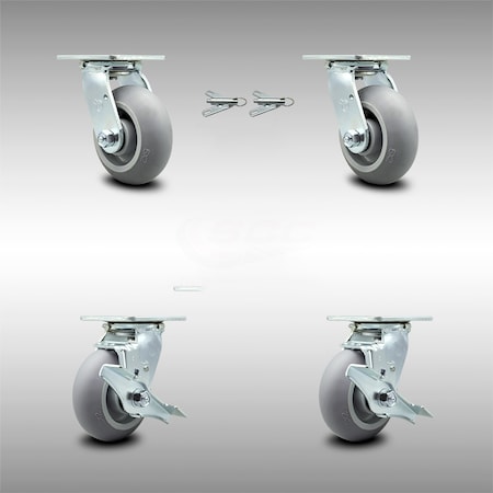 Service Caster 5 Inch SS Thermoplastic Caster Set with Ball Bearing 2 Swivel Lock 2 Brake SCC SCC-SS30S520-TPRBD-BSL-2-TLB-2